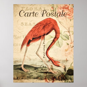 Vintag Flamingo Bird French Floral Poster