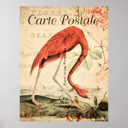 Vintag Flamingo Bird French Floral Poster (Vorne)