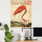 Vintag Flamingo Bird French Floral Poster (Heimbüro)