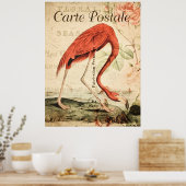 Vintag Flamingo Bird French Floral Poster (Küche)