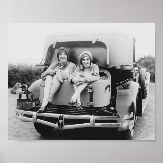 Vintag Flapper Ära Frauen Antikes Auto Rummelplatz Poster (Vorne)