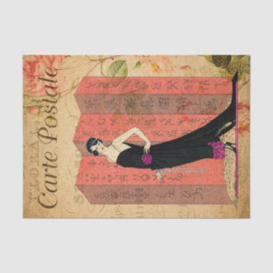 Vintag Flapper Weibchen in Black Dress Floral Fran Seidenpapier