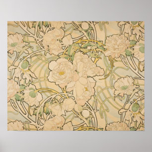 Vintag Floral Alphonse Mucha Peonies Gallery Poster