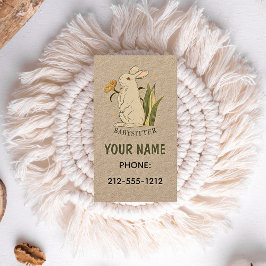 Vintag Floral Boho Rabbit Babysitter QR Kraft Visitenkarte