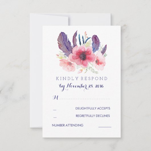 Vintag Floral Boho Wedding RSVP Karte (Vorderseite)