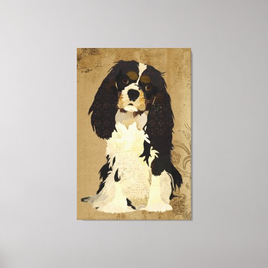 Vintag Floral Cavalier King Charles Leinwand (Vorderseite)