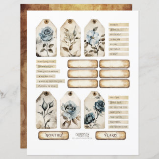 Vintag Floral Dusty Blue Rose Ephemera Set