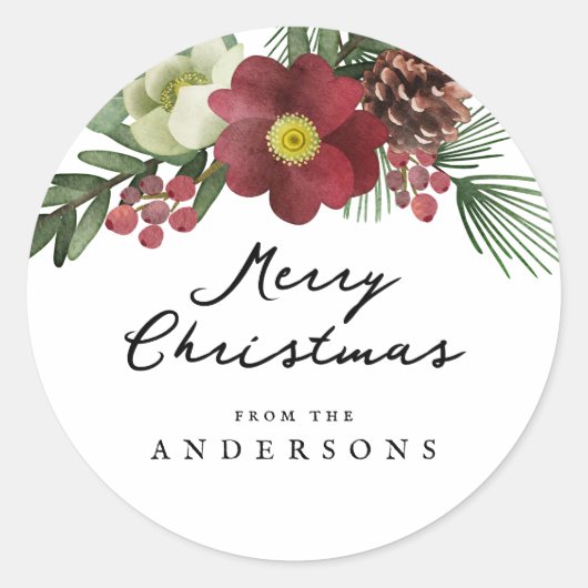 Vintag floral frohe Weihnachten Runder Aufkleber (Vorderseite)
