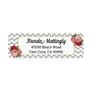 Vintag Floral Grau Chevrons Rose Rücksendeadresse