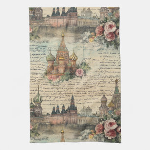 Vintag Floral Moscow Artwork - Handgeschriebenes S Geschirrtuch