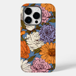 Vintag Floral Orange Blue Creme Boho Wildblumen Case-Mate iPhone 14 Pro Hülle