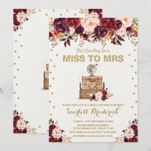 Vintag Floral Travel Miss an Mrs. Marsala Gold Einladung