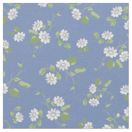 Vintag Floral White Daisies French Country Blue Stoff