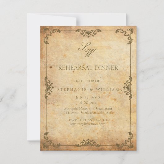 Vintag florale Monogramm-Probe-Dinner-Karte Einladung (Vorderseite)