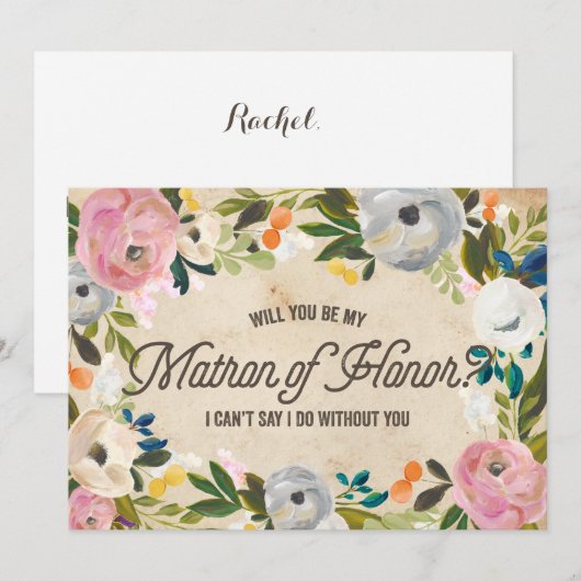 Vintag Florals | Ehrenmatron Einladung (Vorne/Hinten)
