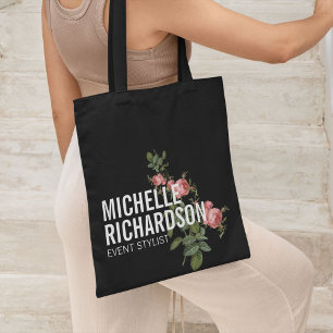 Vintag Florals Fett-Text auf schwarz Personalisier Tasche