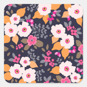 Vintag Florals: White on Blue Quadratischer Aufkleber