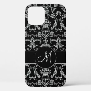 Vintag Florentiner Damast (Monogramm) (weiß) iPhone 12 Hülle