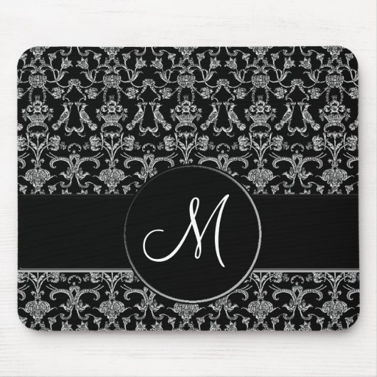 Vintag Florentiner Damast (Monogramm) (weiß) Mousepad (Vorne)
