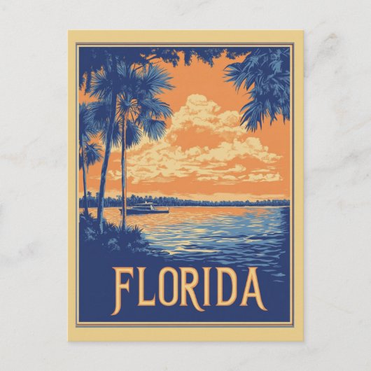 Vintag Florida Coast Sunset Palm Trevel Postkarte (Vorderseite)