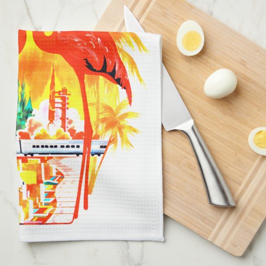 Vintag Florida Flamingos Travel Geschirrtuch (Viertel Falte)