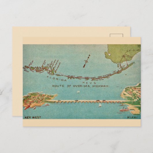 Vintag Florida Keys - Miami Postkarte (Vorne/Hinten)