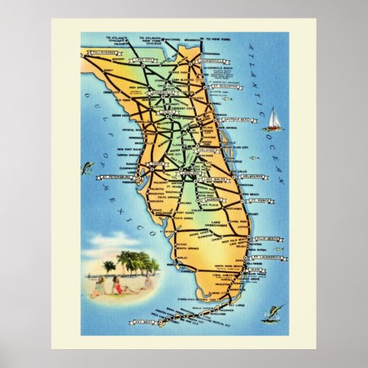 Vintag Florida Road Map Poster drucken (Vorne)