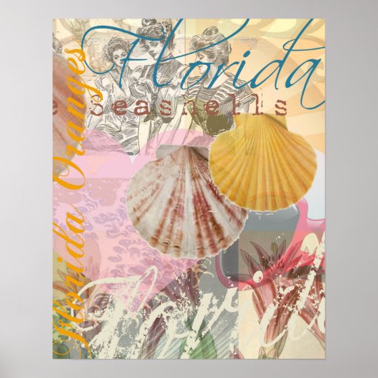 Vintag Florida Travel Beach Muscheln Collage Poster (Vorne)