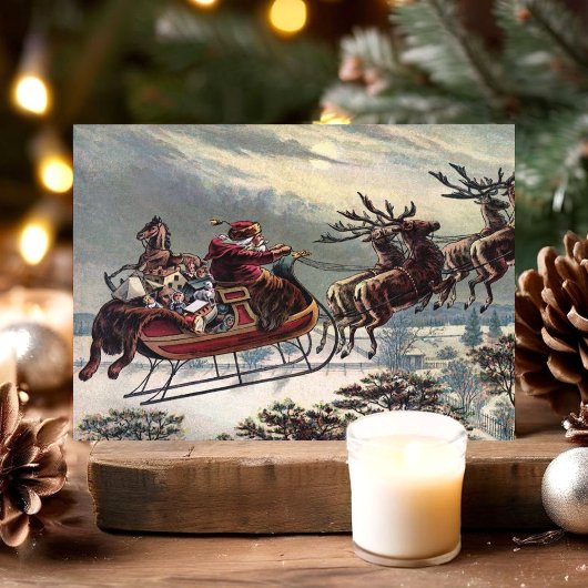 Vintag Flying Santa Sleigh Rentier Weihnachten
