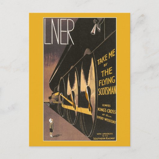 Vintag Flying Scotsman Art Deko Postkarte (Vorderseite)
