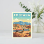 Vintag Fontana California Postkarte (Stehend Vorderseite)