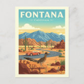 Vintag Fontana California Postkarte (Vorderseite)