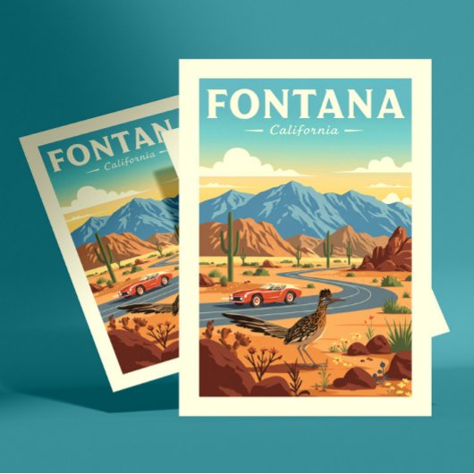 Vintag Fontana California Postkarte