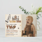 Vintag Football 2. Geburtstag Foto Einladung (Stehend Vorderseite)