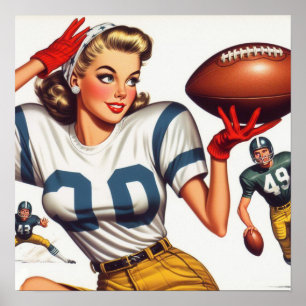 Vintag Football Girl Illustration Poster