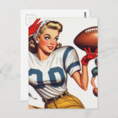 Vintag Football Girl Illustration Postkarte (Vorne/Hinten)
