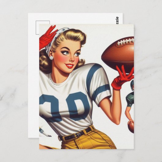Vintag Football Girl Illustration Postkarte (Vorne/Hinten)