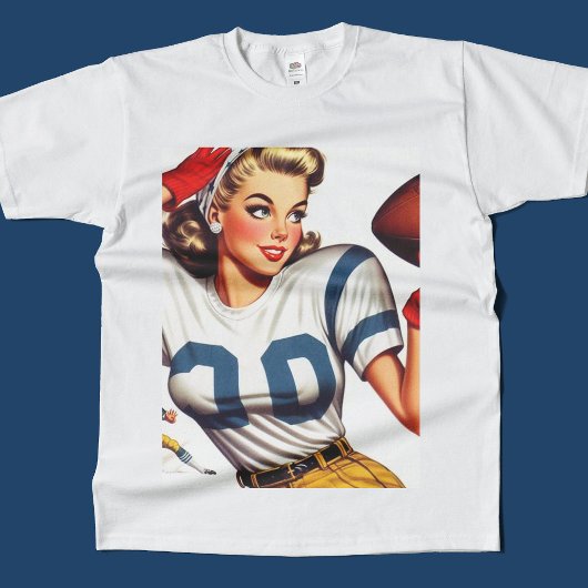Vintag Football Girl Illustration T-Shirt