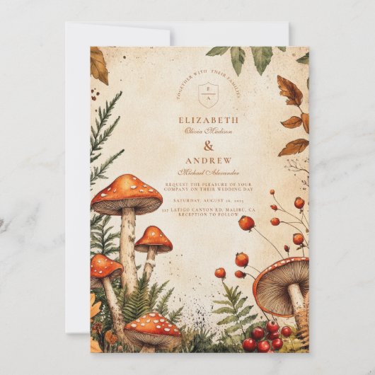 Vintag Forest Fungi Wedding Einladung (Vorderseite)