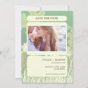 Vintag Forest Green Landscape Foto Hochzeit Save The Date