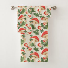 Vintag Forest Mushroom Lucky Clover Pattern Badhandtuch Set