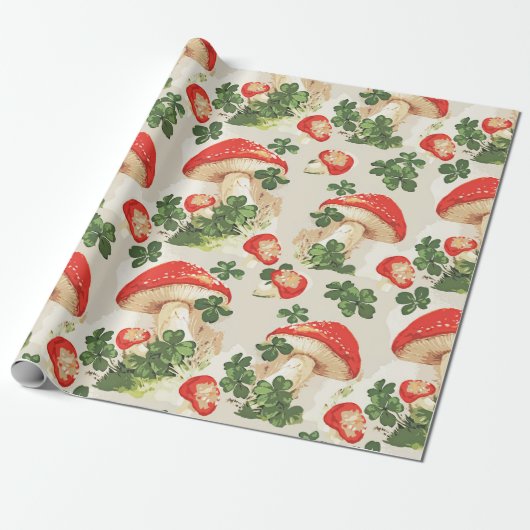Vintag Forest Mushroom Lucky Clover Pattern Geschenkpapier (Ungerollt)