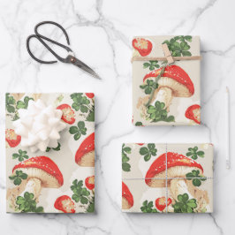 Vintag Forest Mushroom Lucky Clover Pattern Geschenkpapier Set
