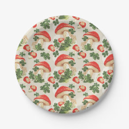 Vintag Forest Mushroom Lucky Clover Pattern Pappteller