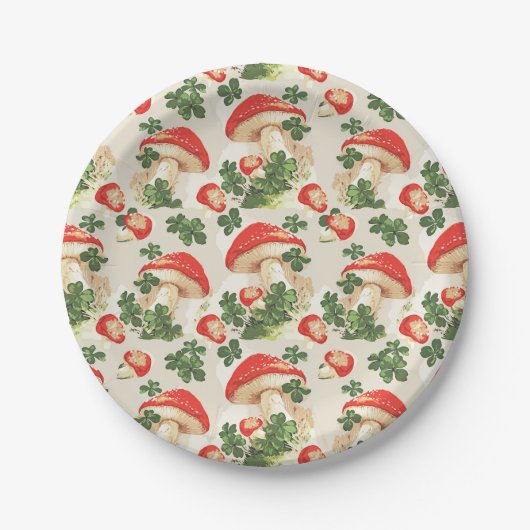 Vintag Forest Mushroom Lucky Clover Pattern Pappteller (Vorderseite)