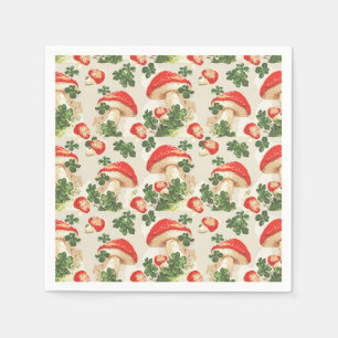 Vintag Forest Mushroom Lucky Clover Pattern Serviette