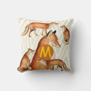 Vintag Fox auf Orange Trendy Zig Zag Muster Kissen