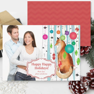 Vintag Fox Birch Tree Foto Weihnachtskarte Feiertagskarte