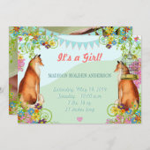 Vintag Fox Bunting Garden Baby Girl Ankündigung (Vorne/Hinten)