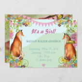 Vintag Fox Bunting Garden Baby Girl Ankündigung (Vorne/Hinten)